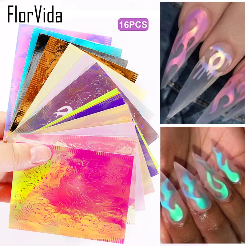 FlorVida 6 шт. комплект пламени наклейки для ногтей украшения Набор ногтей стикер огненное пламя накладные ногти клей