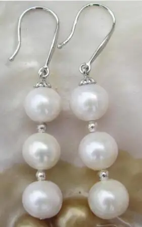 

free shipping>>>>noble jewelry Round Dangle White Australia South Sea Pearl Earrings 14K Gold