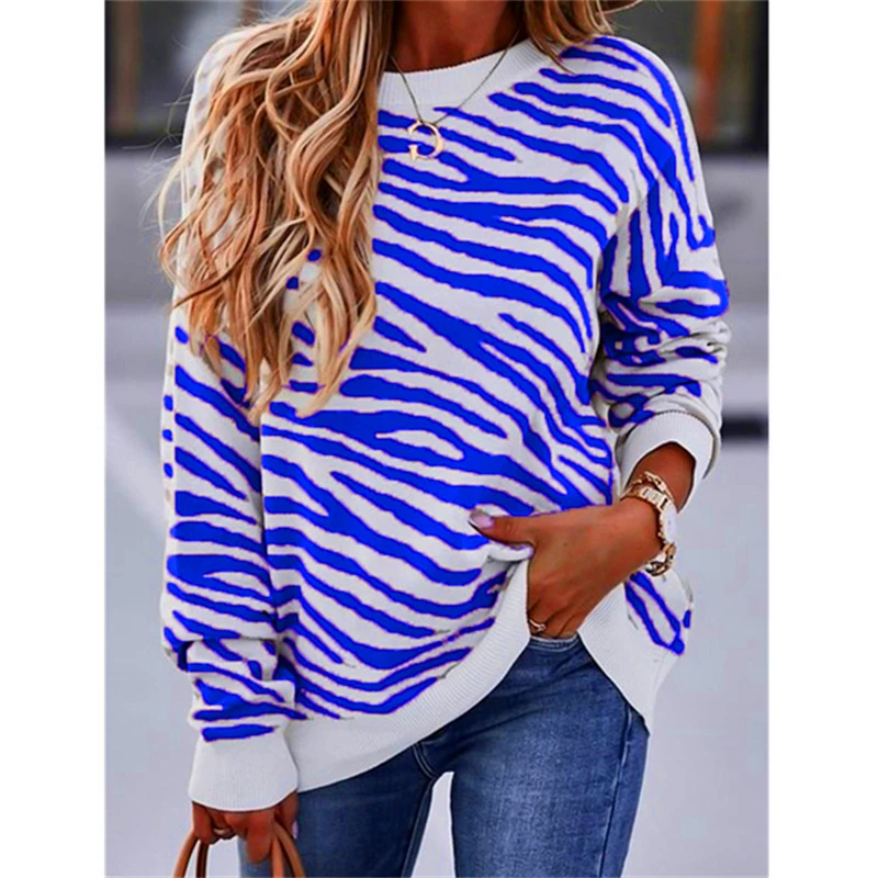 

Winter Tie-dye Stripes Print Tops Women Cltohing Long Sleeved Loose Sweatsirt Fashion Casual O-neck Oversize Pullovers Hoodies