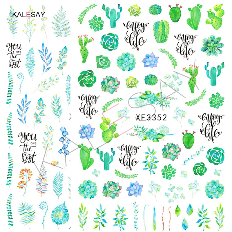 

Nail Art Stickers Flower Manicure Nail Decoration Design Sticker Art Decal Spring Green Leaf Nail Decor Art Designer Decals Set