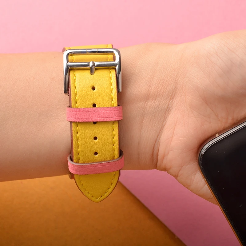 Ремешок Kebitt кожаный для Apple Watch Series 5 4 1 2 3 браслет iwatch с тремя цветами двойной 38 40 мм