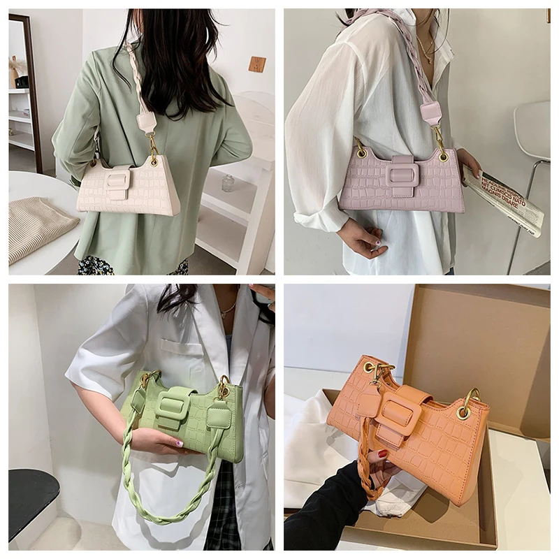 

Retro Crocodile Pattern Shoulder Bag For Women PU Leather Armpit Bag France Baguette Bag Casual Female Handbags Advanced Totes