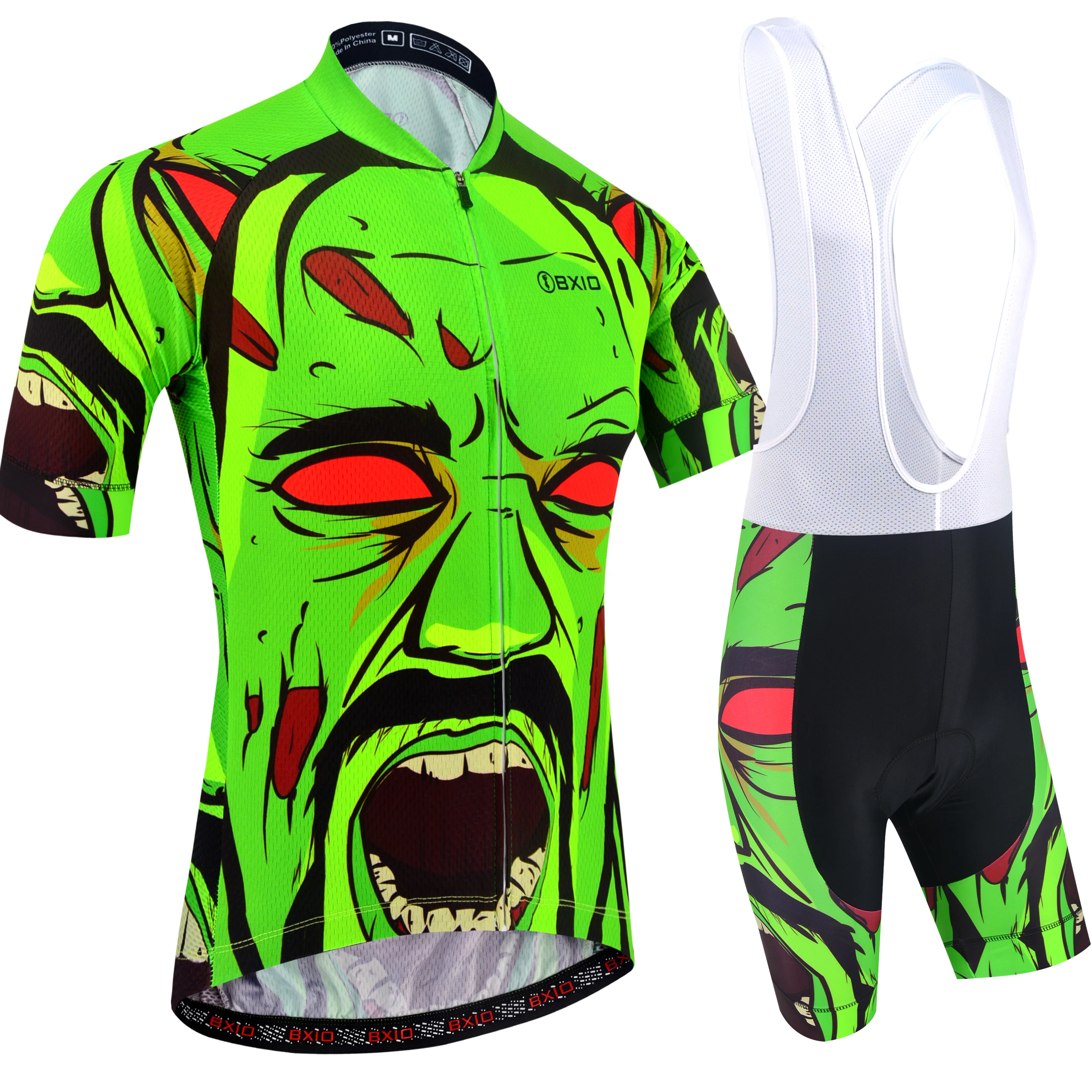 Мужские Вело Джерси BXIO флуоресцентные зеленые Короткие рукава и шорты с гелевой