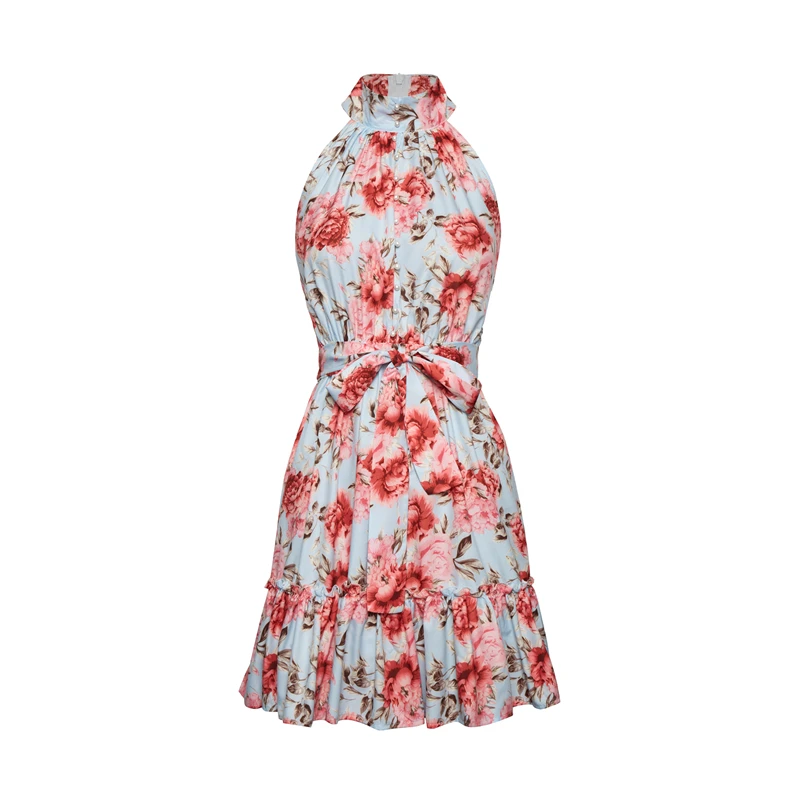 Платье Marwin женское с цветочным принтом пляжный стиль халтер до колен поясом без