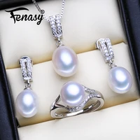 fenasy wedding jewelry sets fashion natural freshwater pearl pendant necklaces women drop earrings elegant silver color ring set