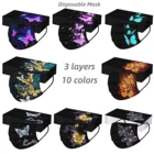 Маска для лица одноразовая для взрослых, маска с принтом бабочек для мужчин и женщин, промышленная 3-слойная, с петлями для ушей, черная, 50 шт.