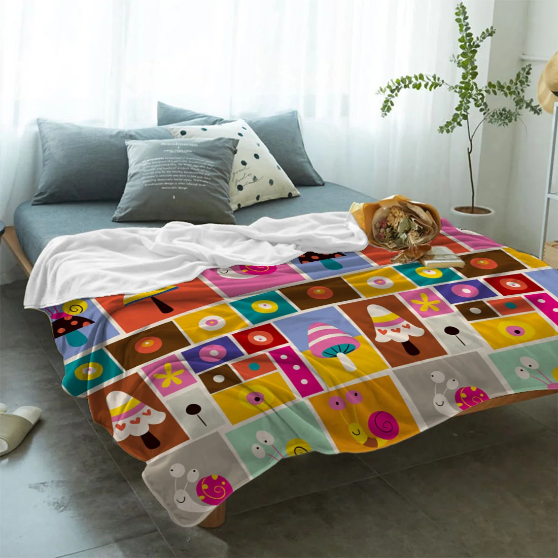 Улитка гриб растение красный цветок пледы одеяло диван кровать ребенок взрослый