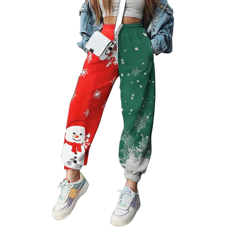 

Christmas Women Athletic Jogging Elastic Waist Cartoon Animal Print Spring Pockets Party Autumn Trousers Street Style Pants