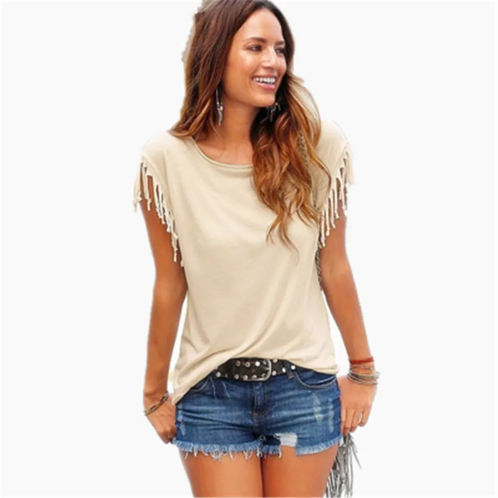 Женская блузка с круглым вырезом и коротким рукавом однотонная Повседневная