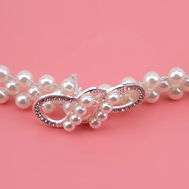 

Elegant Women Pearl Belt Waist Belt Elastic Buckle Pearl Chain Belt Female Girls Dress Crystal Strap