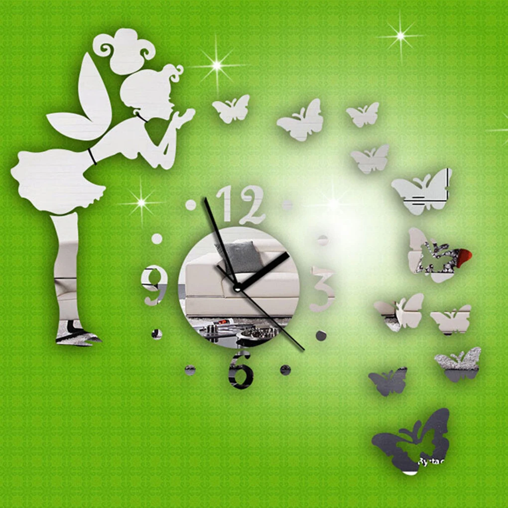

DIY 3D Butterflies Fairy Girl Wall Sticker Mirror Wall Clocks Office Home Decoration Mirror Decor Stickers Art Wall Stickers