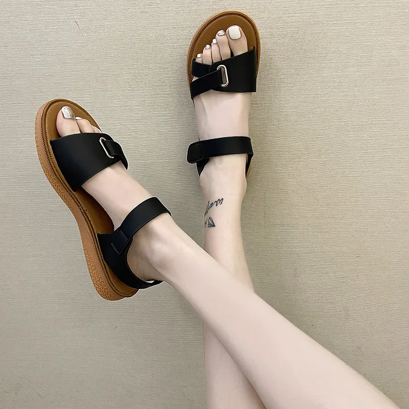 

Black Platform Sandals Soft Female Shoe 2021 Women's Anti-Skid All-Match Espadrilles Girls Fashion New Comfort Beige Low Flat Be