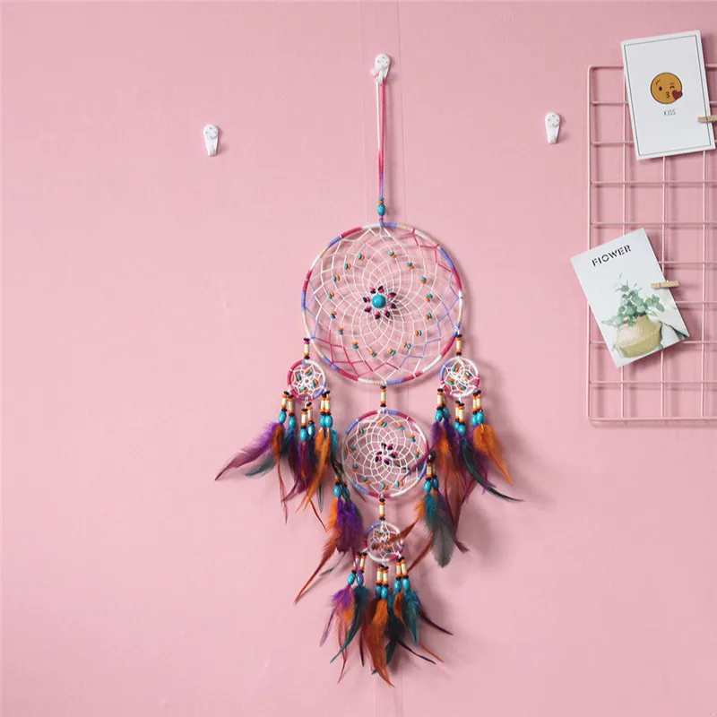 

Dream Catcher Pendant Bedroom Room Color Flower Feather Hanging Ornament Home Wall Decor Girls Kids Gifts Wind Chimes Decoration