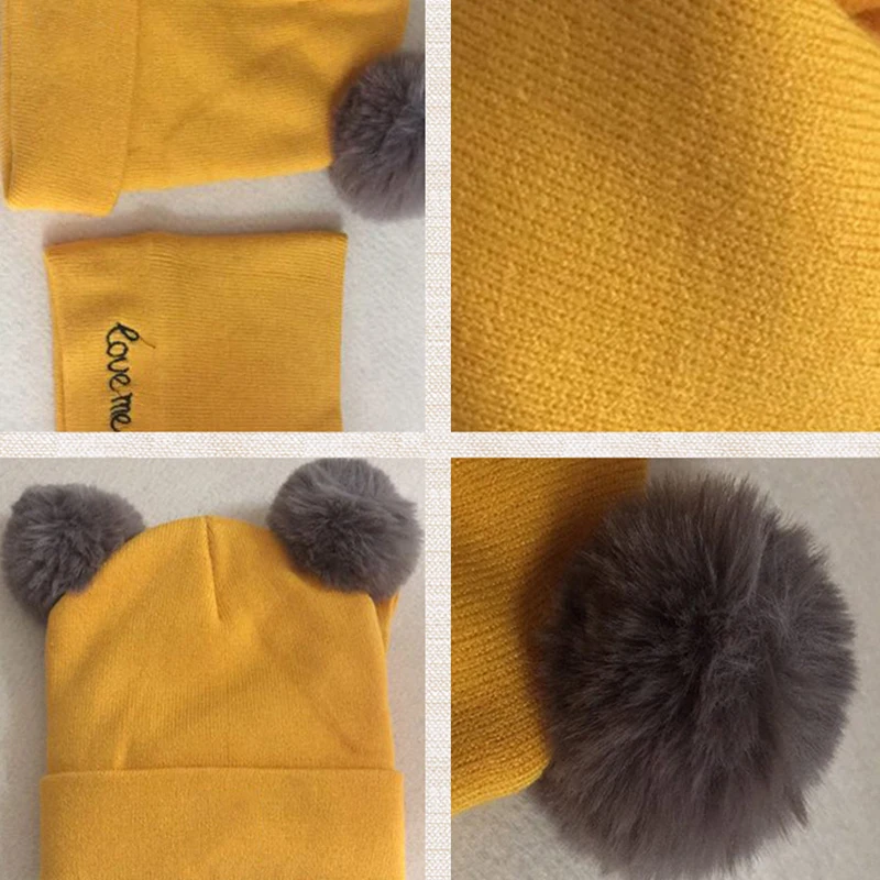 

Knitted Kid Beanie Caps Infant Baby Boy Girl Plush Double Ball Hat Warm Baby Autumn Winter Girls Hat For Toddler Bonnet