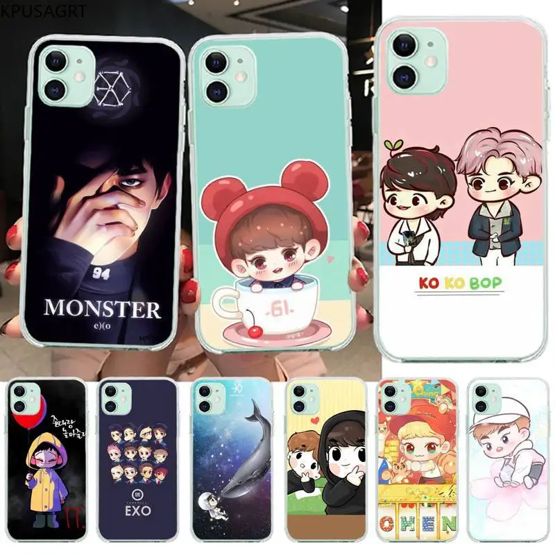 KPWSAGRT милый мультяшный EXO силиконовый черный чехол для телефона iphone 12 pro max 11 XS MAX 8 7 6