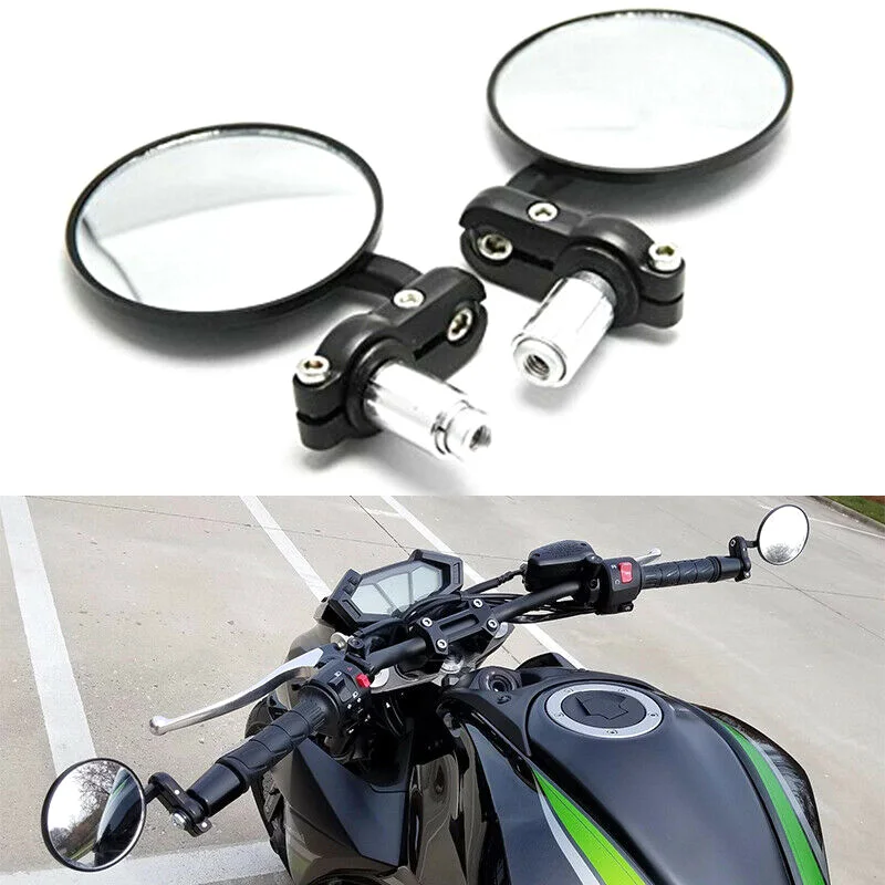 

Universal Motorcycle Round 7/8" Bar End Black Rearview Mirror Round Oval Side Mirrors