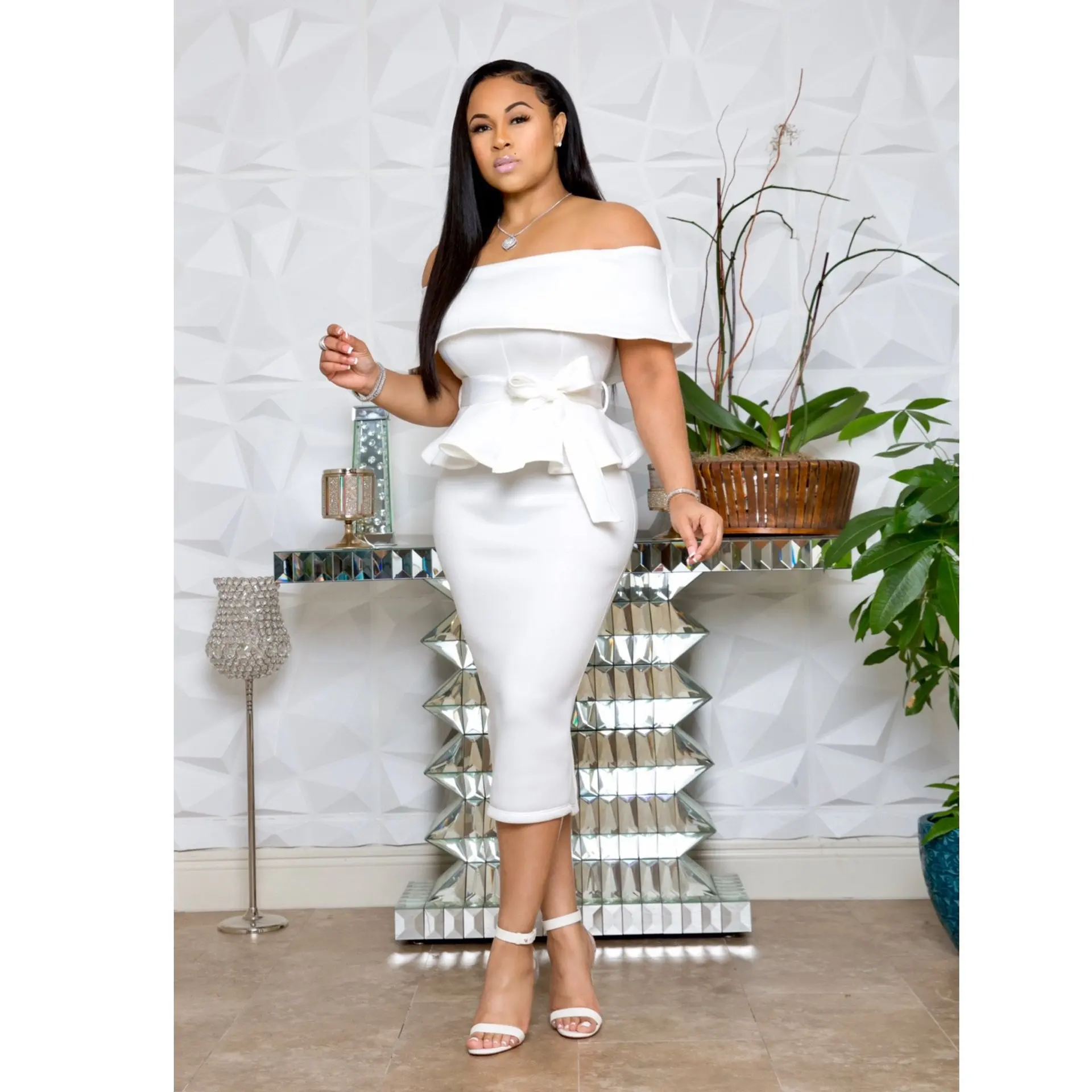 2019 сексуальная с открытыми плечами однотонная бантом оборками космическая вата