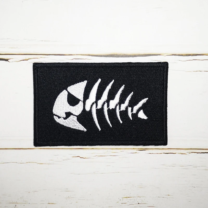 Jolly Pirate Skeleton Fish Bone Flag Full 100% Patch  for Vest Hat Jeans Iron On  Badge Tag Embroidered 8*5 Cm Accessories