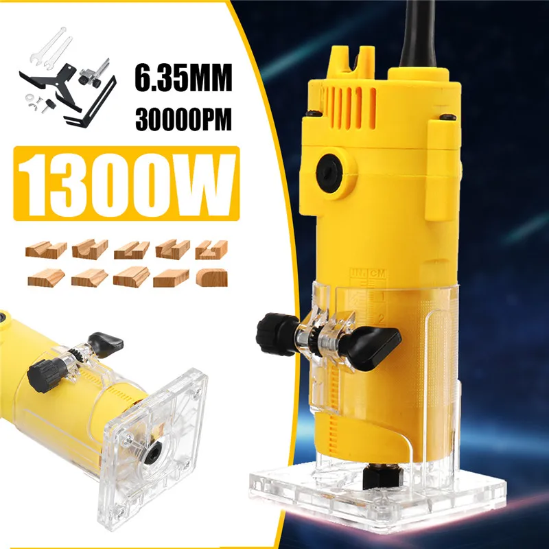 

1300W 6.35MM 30000rpm Electric Trimmer Wood Laminate Router 110V US /220V EU Woodworking Trimming Tools Carving Milling Machine