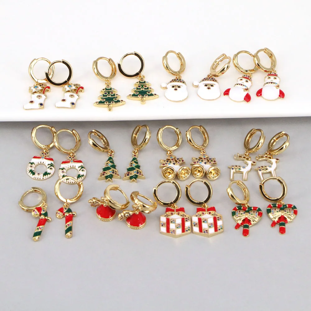 

5 Pairs, New Trend Christmas Earring Female Winter Snowflake Tree Snowman Bell Earring Fashion Christmas Ball Hoop Earring