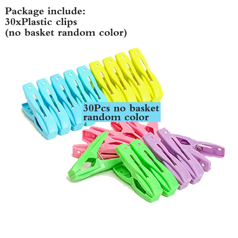 30Pcs Plastic Сухие колышки для одежды прочные ветрозащитные пластиковые небольшие зажимы с корзиной для хранения сушки бамбуковый Пинцет зажим для белья LXX - Цвет: 30Pcs Plastic