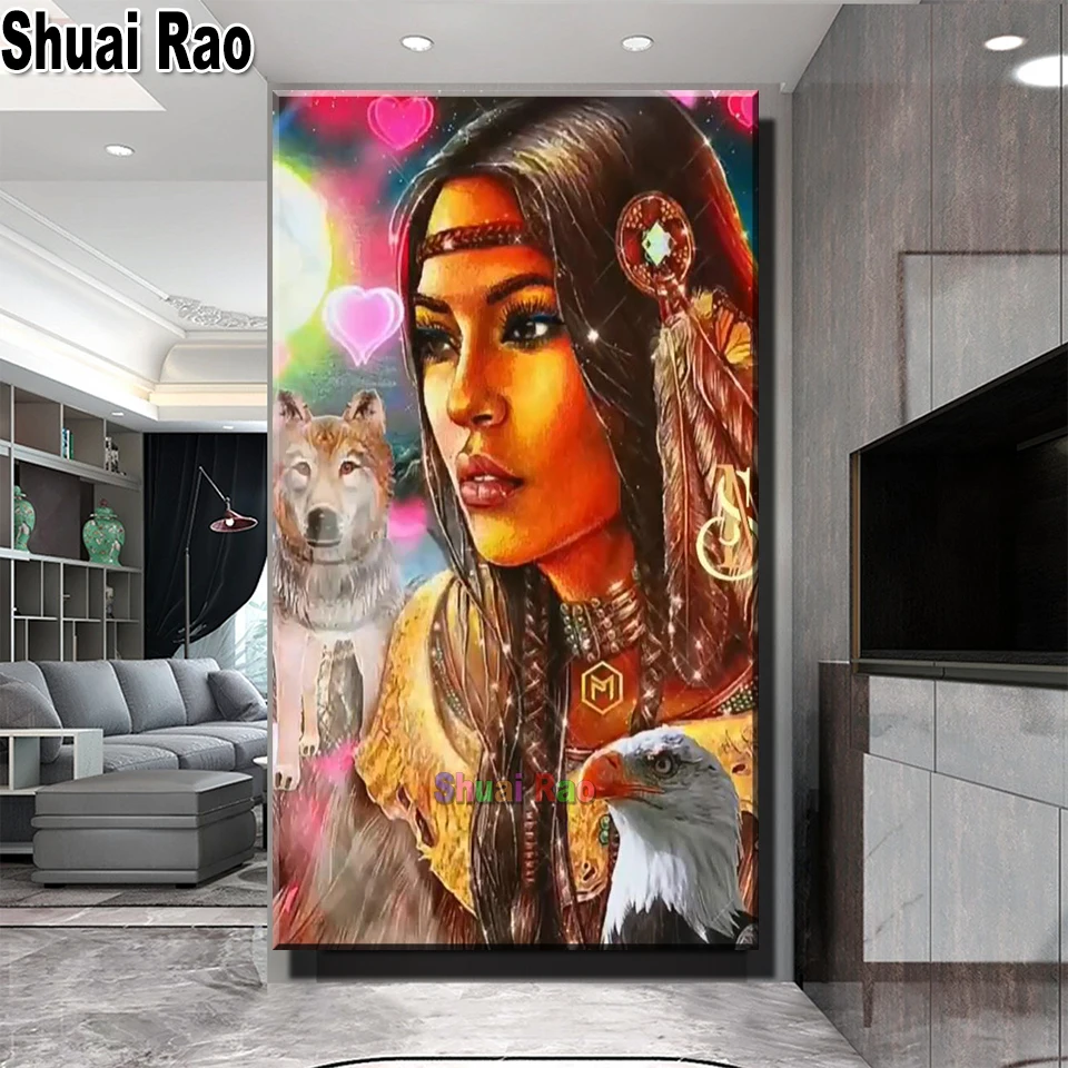 Алмазная живопись большого размера полноразмерная картина с индейской женщиной