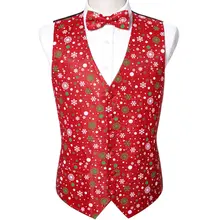 Snowflake 3D Print Red Christmas Vest Men Autumn New Slim Fit Waistcoat Bowtie Set Mens Xmas Party Holiday Prom Tuxedo Vests (2)