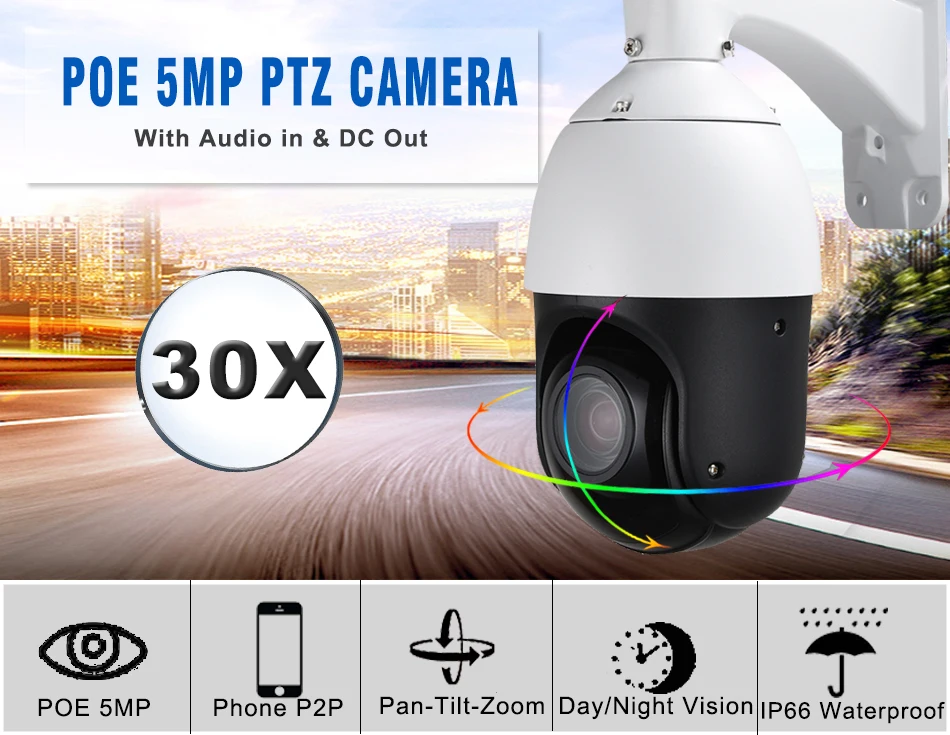 " CCTV POE 1080P Мини скоростная купольная 5MP PTZ камера наружная IP камера H.265 30X зум 2MP P2P аудио ONVIF Starlight sony335 IR 100 м
