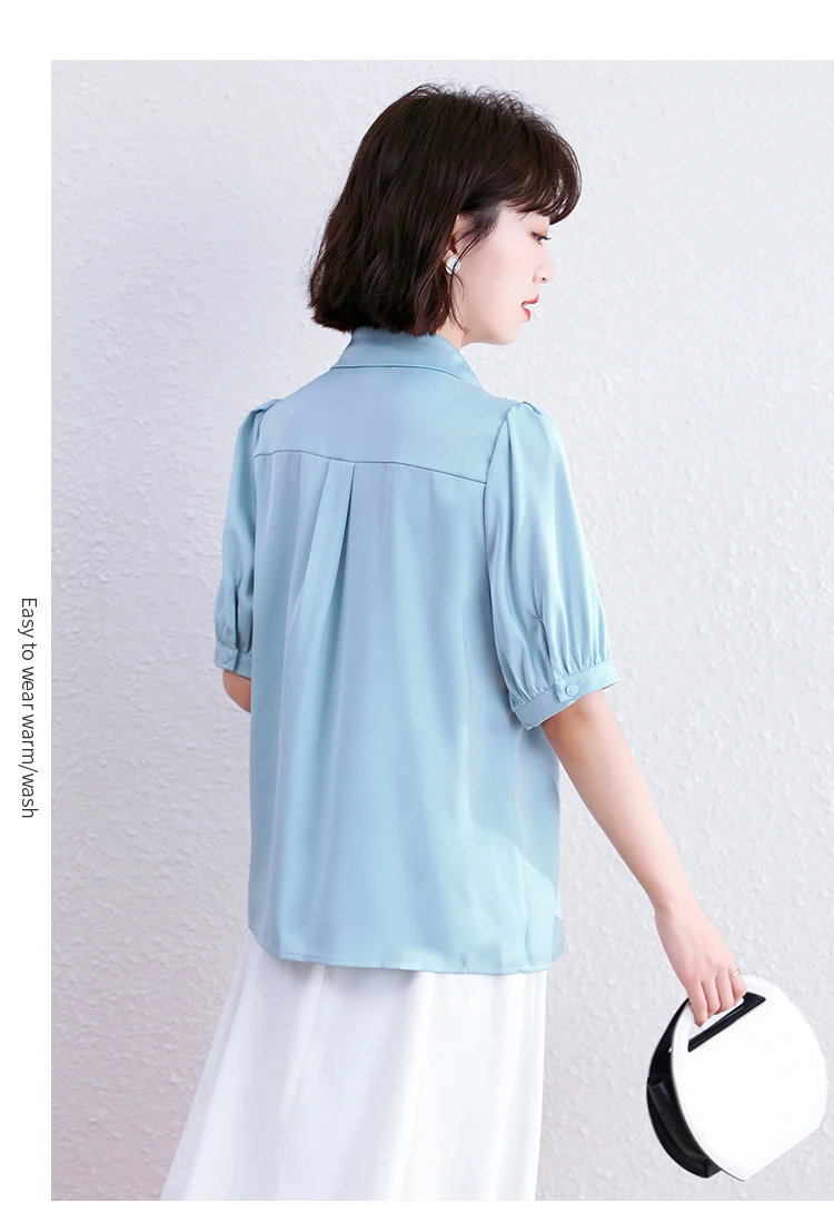 

Summer Korean Fashion Chiffon Women Blouses Office Lady Shirt and Blouse Solid Short Sleeve Pink Women Tops Loose