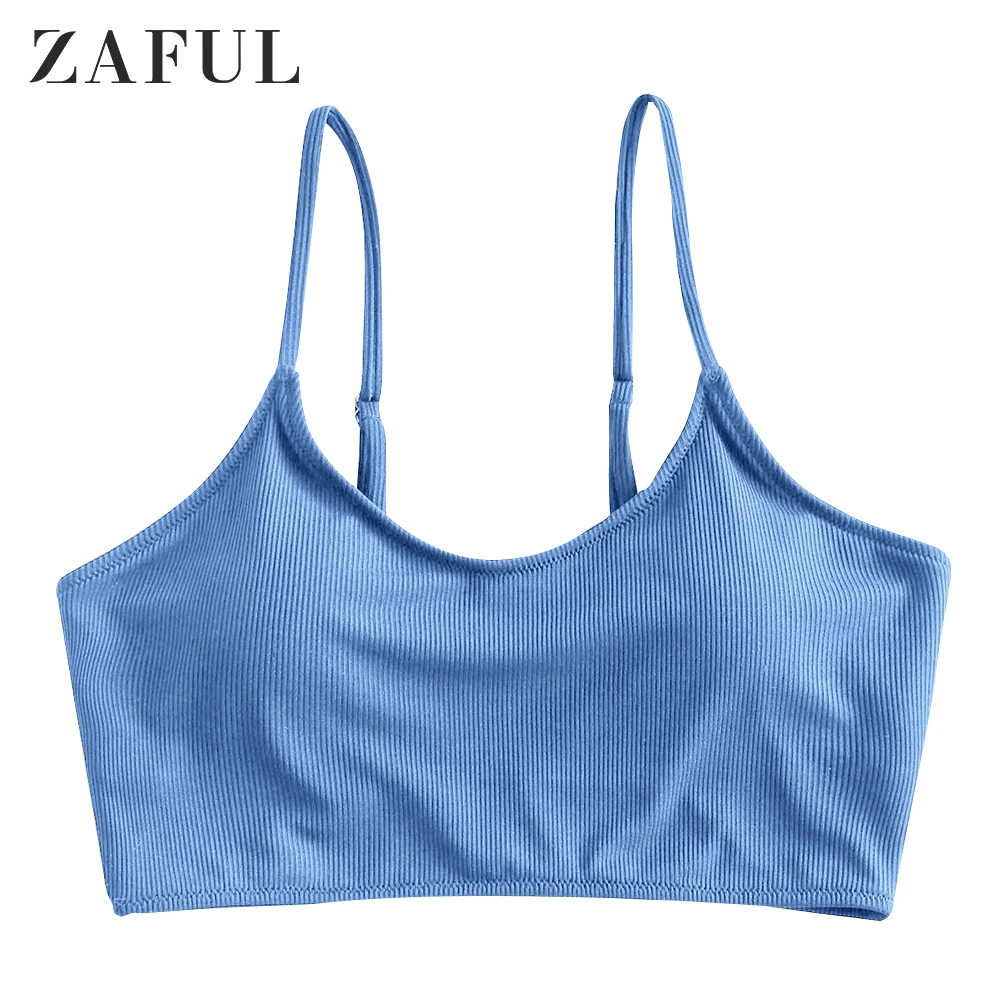 

ZAFUL Ribbed Cropped Bikini Top Swim Top Removable Padded Two-Piece Separates