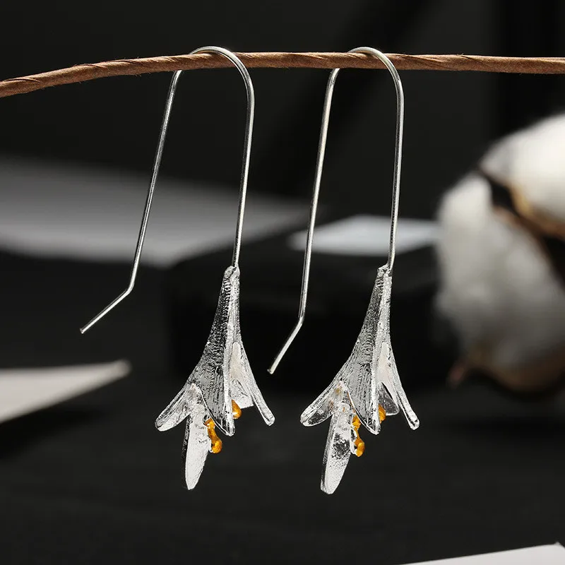 2019 Ladies Lily Silver Plated Drop Earrings Simple Elegant Lotus Long Women Vintage Orchid Fashion SY5192 | Украшения и