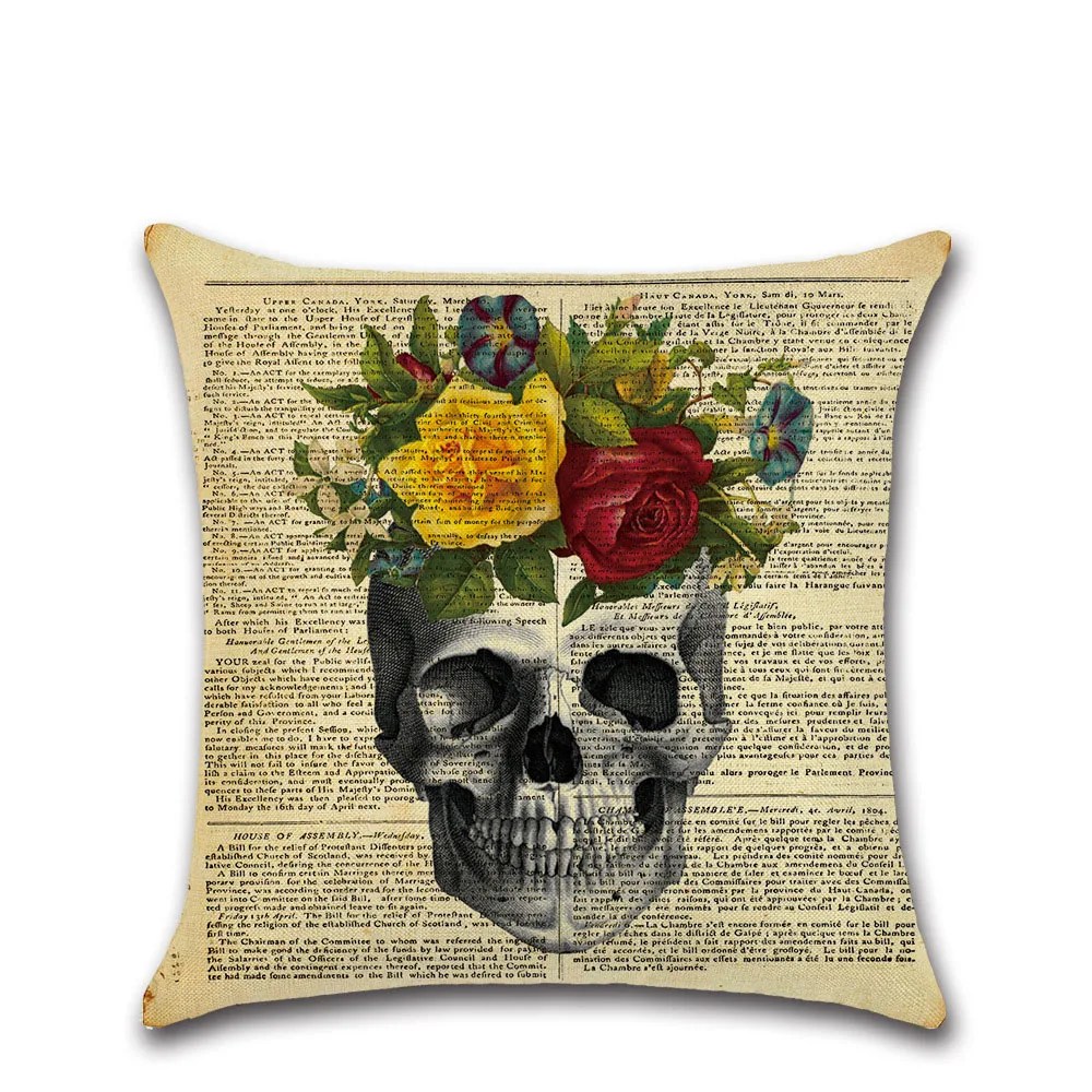 Скелет головы белье газетный рисунок декоративная подушка для дивана крышка