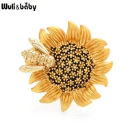 wulibaby bee collecting nectar from sunflower brooches for women men party office brooch pins gifts