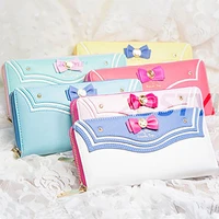 anime kawaii pearl bow designer pu leather long wallet lady zipper purse lovely handbag day clutch girlfriend gifts