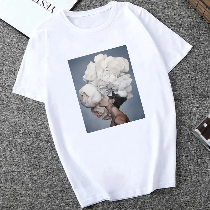 

2020 New Summer Loose Short-Sleeved T-shirt Women's Harajuku Tshirt Sexy Flowers Print Tops Tees Fashion Casual Couple T Shirts