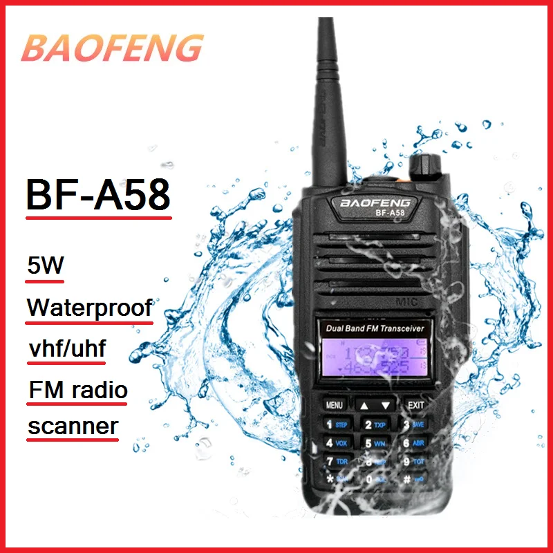 BAOFENG BF-A58 Waterproof Walkie Talkie Scanner Radio VHF UHF Transceiver Ham Marine CB Radio Rechargable Transmitter Long Range
