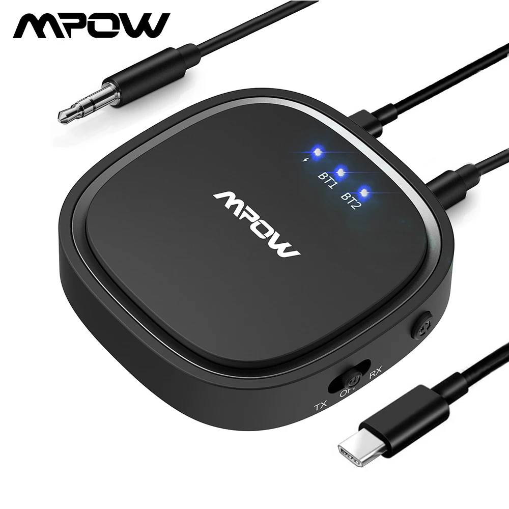 Mpow Bluetooth 5,0 приемник передатчик APTX/APTX LL/APTX HD беспроводной адаптер с 3,5 мм AUX кабель для ТВ/дома/автомобиля/наушников