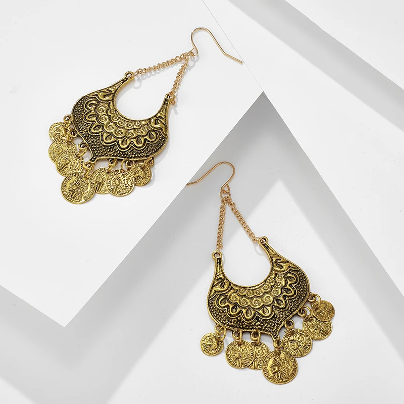 Tocona New Fashion Vintage Style Carving Drop Earrings Hollow Round Pendant For Women Ladies Party Jewelry Accessories C12207 | Украшения и