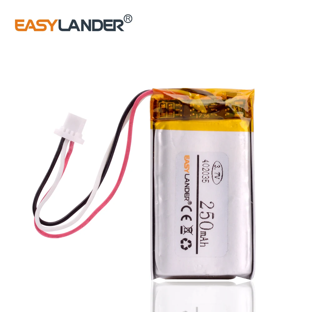 3,7 V 250mAh 402035 литий-полимерный LiPo аккумулятор с JST 1,0 мм 3Pin для ручного GPS Mp3 Yi Smart Dash камера DVR 042035