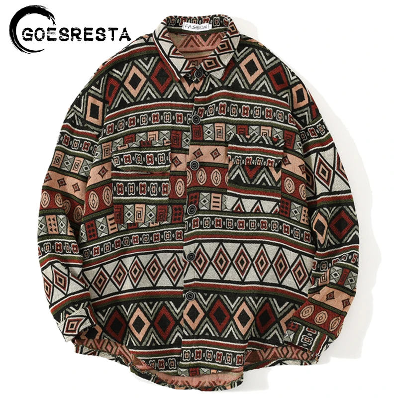 Рубашка мужская шерстяная оверсайз с геометрическим рисунком уличная одежда в