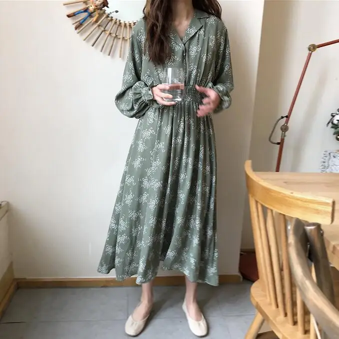 Зеленый горошек белое шифоновое платье на весну и лето женские длинные платья с