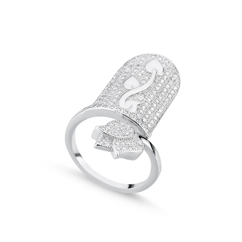 

Серебряное циркониевое кольцо для ногтей Silverlina с узором тюльпана