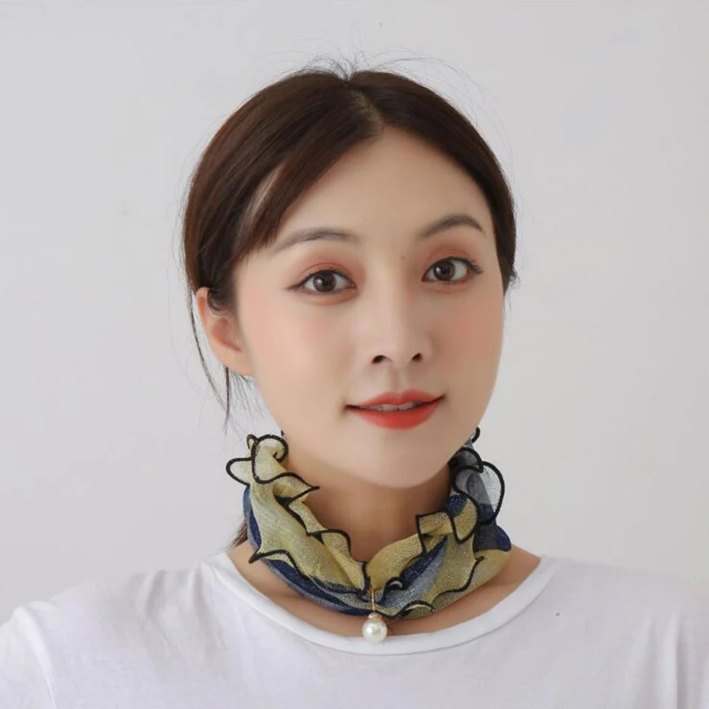 

Pearl Lace Variety Scarf Wood Ears Gold Thread Lace Lady Neck Hair Chiffon Scarves 2020 New Fashion Jewelry Accessory Gift