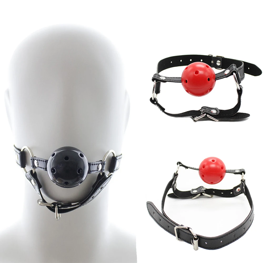 Manyjoy из искусственной кожи красный/черный кляп и ремень для подбородка открытый