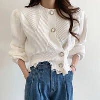 autumn winter o neck single breasted women knitted cardigans fashion casual ripped edge long sleeve white sweaters