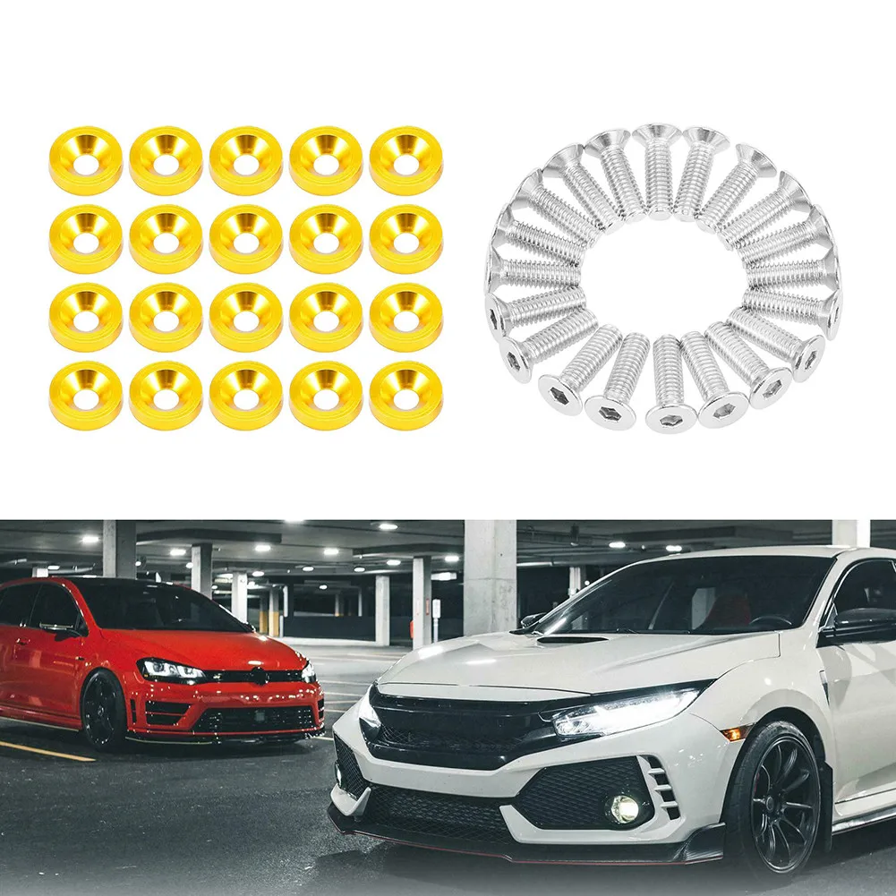 

20pcs Fender Bumper Washer Bolt Car Motorcycle Gold Tone M6 Fender Bumper Washer Bolt Engine Bay Fastener