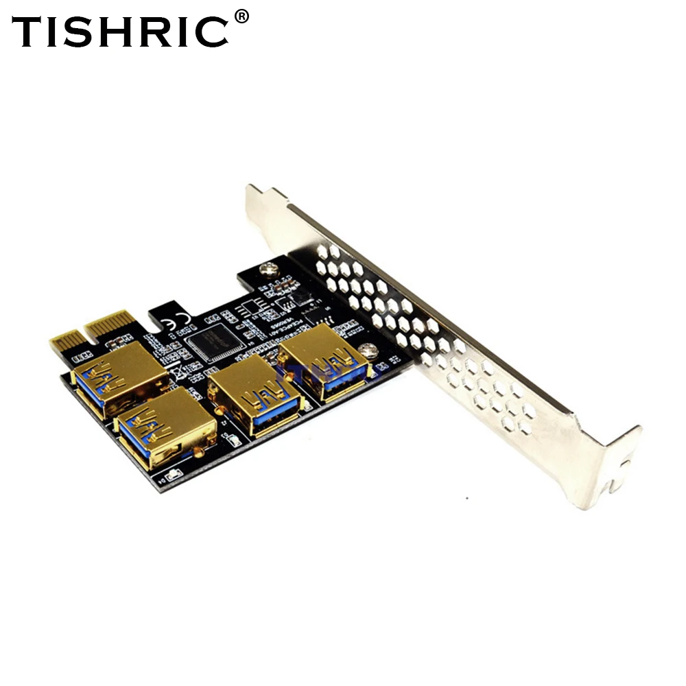 tishric gold plated pci pcie riser card adapter 1 to 4 adapter card usb 3 0 multiplier hub pci express for bitcoin mining miner free global shipping