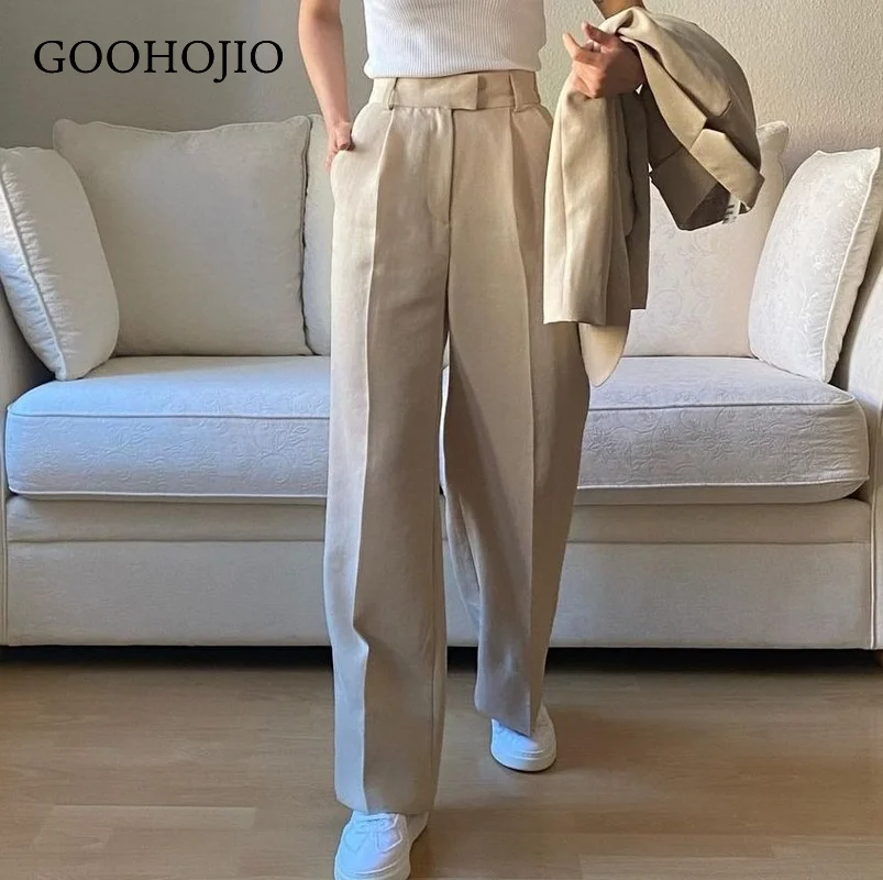 

GOOHOJIO 2021 New Spring Autumn Casual Solid Color Women Pant Fashion Casual Pants Women High Waist Straight Trousers for Women