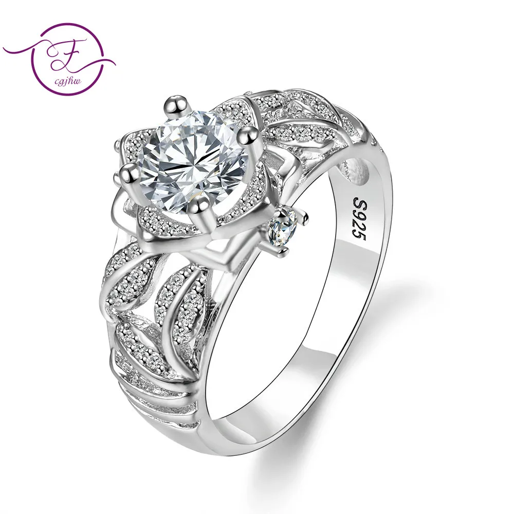 

Romantic Flower Wedding Rings For Women Solid 925 Silver Leaves Jewelry Rings Wedding Engagement Party Birthday Gifts