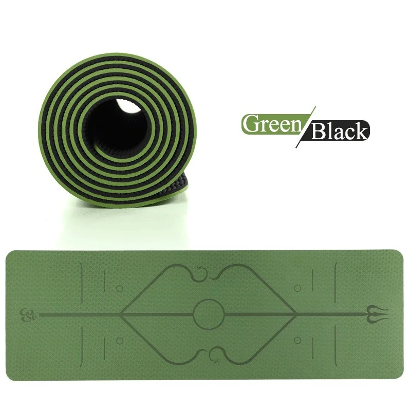Green and Black 1830*610*6mm TPE Yoga Mat with Position Line Non-slip and Tasteless Fitness Mat Pilates Beginner Environmental Fitness Gymnastic - Цвет: Green and Black
